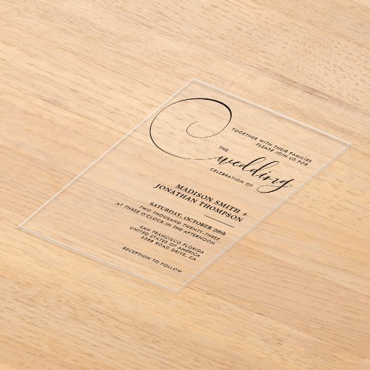 Invitations En Acrylique Élégant Mariage de script de calligraphie (Poser)