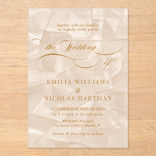 Invitations En Acrylique Élégant Mariage de script neutre (Recto)