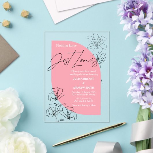 Invitations En Acrylique Élégant Mariage de script rose et crème (Insitu (Mariage))