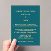Invitations En Acrylique Élégant Mariage de script Turquoise Blue Green Gol (In situ (ordinateur de poche))