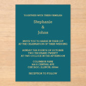 Invitations En Acrylique Élégant Mariage de script Turquoise Blue Green Gol (Recto)