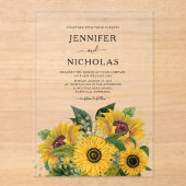 Invitations En Acrylique Élégant Mariage de tournesols floraux verts (Recto)