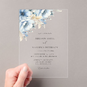 Invitations En Acrylique Élégant Mariage de trame géométrique Floral bleu