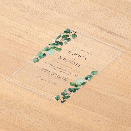 Invitations En Acrylique Elégant Mariage de verdure Eucalyptus (Poser)