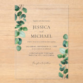 Invitations En Acrylique Elégant Mariage de verdure Eucalyptus (Recto)