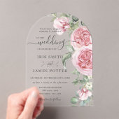 Invitations En Acrylique Élégant Mariage de verdure fleurie rose doux (In situ (ordinateur de poche))
