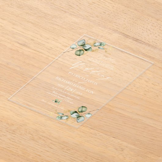 Invitations En Acrylique Elégant Mariage de verdure or (Poser)