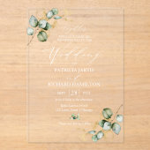 Invitations En Acrylique Elégant Mariage de verdure or (Recto)