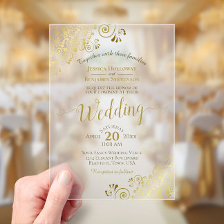 Invitations En Acrylique Élégant Mariage Décoratif Calligraphie Dorée en De