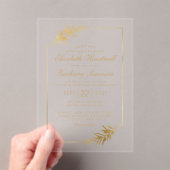 Invitations En Acrylique Élégant Mariage d'or de cadre botanique (In situ (ordinateur de poche))