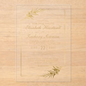 Invitations En Acrylique Élégant Mariage d'or de cadre botanique (Recto)