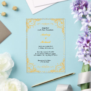 Invitations En Acrylique Élégant mariage en or avec leurs familles