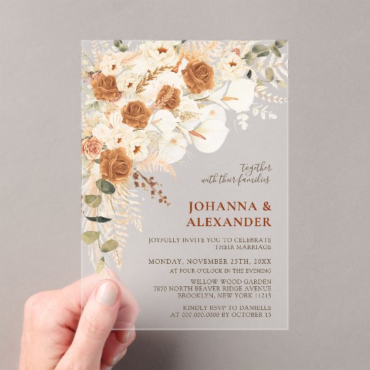 Invitations En Acrylique Élégant Mariage en terre cuite moderne (In situ (ordinateur de poche))