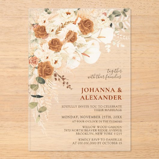 Invitations En Acrylique Élégant Mariage en terre cuite moderne (Recto)