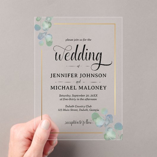 Invitations En Acrylique Élégant Mariage Eucalyptus Peint À La Main (In situ (ordinateur de poche))
