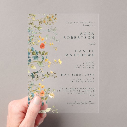 Invitations En Acrylique Élégant Mariage Fleur sauvage (In situ (ordinateur de poche))