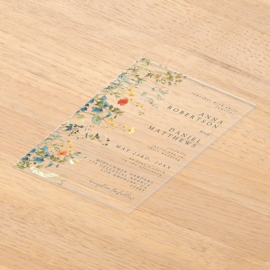 Invitations En Acrylique Élégant Mariage Fleur sauvage (Poser)