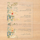 Invitations En Acrylique Élégant Mariage Fleur sauvage (Recto)