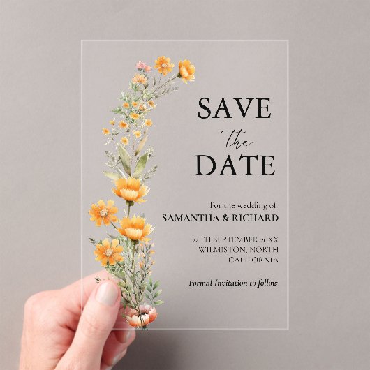 Invitations En Acrylique Elégant Mariage Fleur sauvage Meadow Enregistrer L (In situ (ordinateur de poche))
