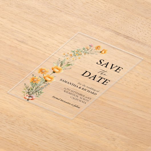 Invitations En Acrylique Elégant Mariage Fleur sauvage Meadow Enregistrer L (Poser)