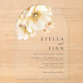 Invitations En Acrylique Élégant Mariage Fleurs Blanches (Recto)