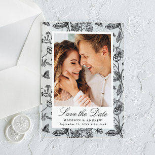 Invitations En Acrylique Élégant Mariage Fleurs Noires Épargnez la Date
