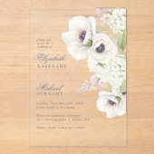 Invitations En Acrylique Élégant Mariage Floral Anémonique Blanc (Recto)