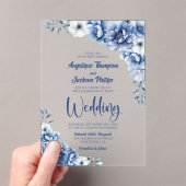 Invitations En Acrylique Élégant Mariage Floral Bleu (In situ (ordinateur de poche))