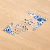 Invitations En Acrylique Élégant Mariage Floral Bleu (Poser)