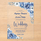 Invitations En Acrylique Élégant Mariage Floral Bleu (Recto)