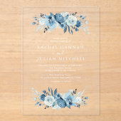 Invitations En Acrylique Elégant mariage floral bleu aquarelle (Recto)