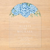 Invitations En Acrylique Élégant Mariage floral Blue Hydrangea (Recto)