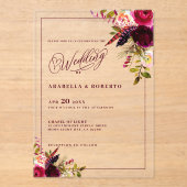 Invitations En Acrylique Elégant Mariage floral Bohème (Recto)