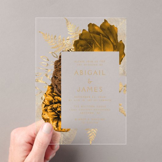 Invitations En Acrylique Élégant Mariage Floral Burnt Orange Or (In situ (ordinateur de poche))