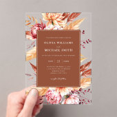 Invitations En Acrylique Élégant Mariage Floral Chic Boho Orange Burnt (In situ (ordinateur de poche))
