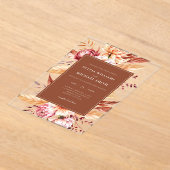 Invitations En Acrylique Élégant Mariage Floral Chic Boho Orange Burnt (Poser)