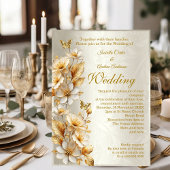 Invitations En Acrylique Elégant Mariage Floral Crème Papillons Or