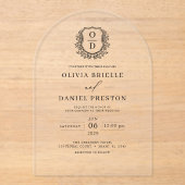 Invitations En Acrylique Élégant Mariage Floral Crest Élégant (Recto)