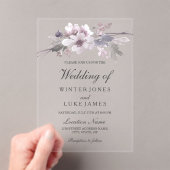Invitations En Acrylique Élégant Mariage floral d'hiver violet gris (In situ (ordinateur de poche))