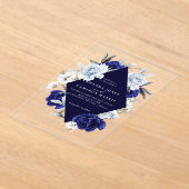 Invitations En Acrylique Elégant Mariage floral Dusty Blue Navy (Poser)