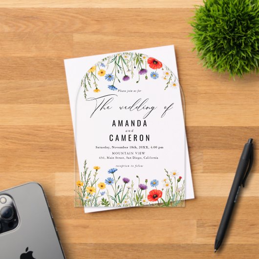 Invitations En Acrylique Elégant Mariage floral Dusty Blue Navy (Insitu (Carte d'invitation))