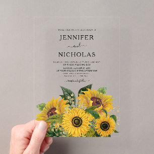 Invitations En Acrylique Élégant Mariage Floral Estival Tournesols