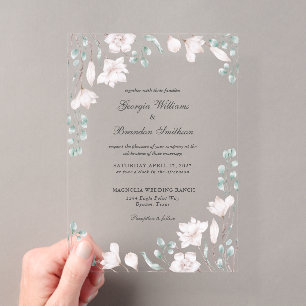 Invitations En Acrylique Élégant Mariage floral Magnolia Eucalyptus
