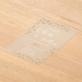 Invitations En Acrylique Élégant Mariage floral moderne Faux or et blanc (Poser)