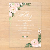 Invitations En Acrylique Élégant Mariage floral rose (Recto)