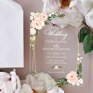 Invitations En Acrylique Élégant Mariage floral rose