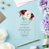 Invitations En Acrylique Élégant Mariage floral rose-bleu bordeaux (Insitu (Mariage))