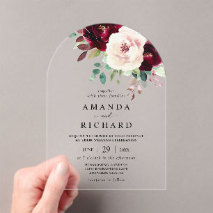 Invitations En Acrylique Élégant Mariage Floral Rose Bourgeois