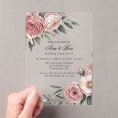 Invitations En Acrylique Élégant Mariage floral rose pâle (In situ (ordinateur de poche))