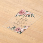 Invitations En Acrylique Élégant Mariage floral rose pâle (Poser)